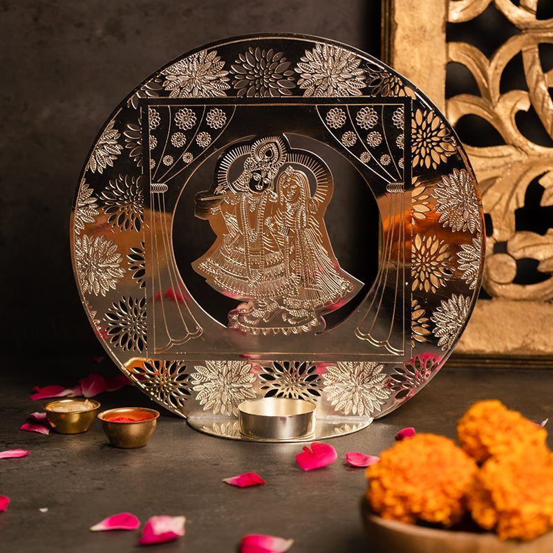 Silver Plated Radha Krisha Tealight Holder
