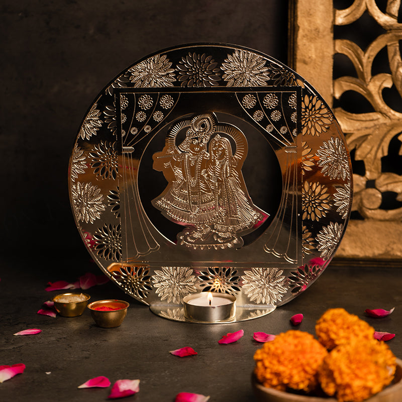 Silver Plated Radha Krisha Tealight Holder