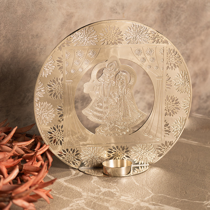 Silver Plated Radha Krisha Tealight Holder