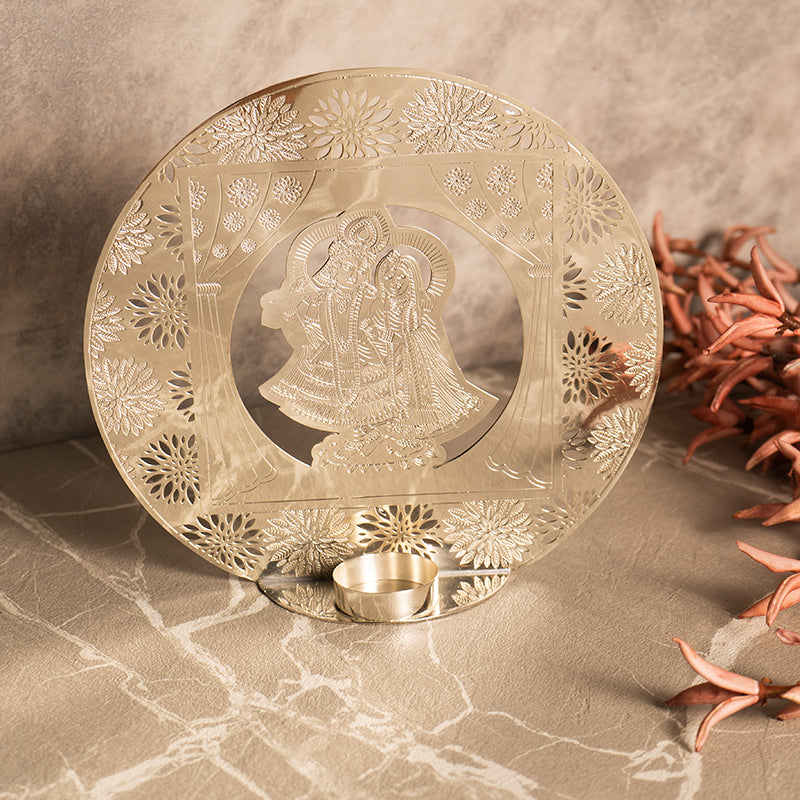 Silver Plated Radha Krisha Tealight Holder