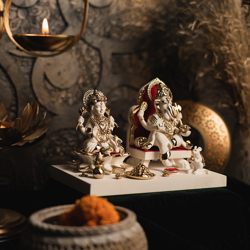 Marvellous Laxmi Ganesha Gold Plated Idol