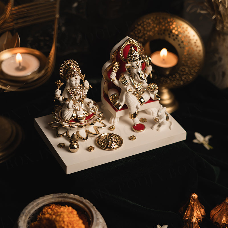 Marvellous Laxmi Ganesha Gold Plated Idol
