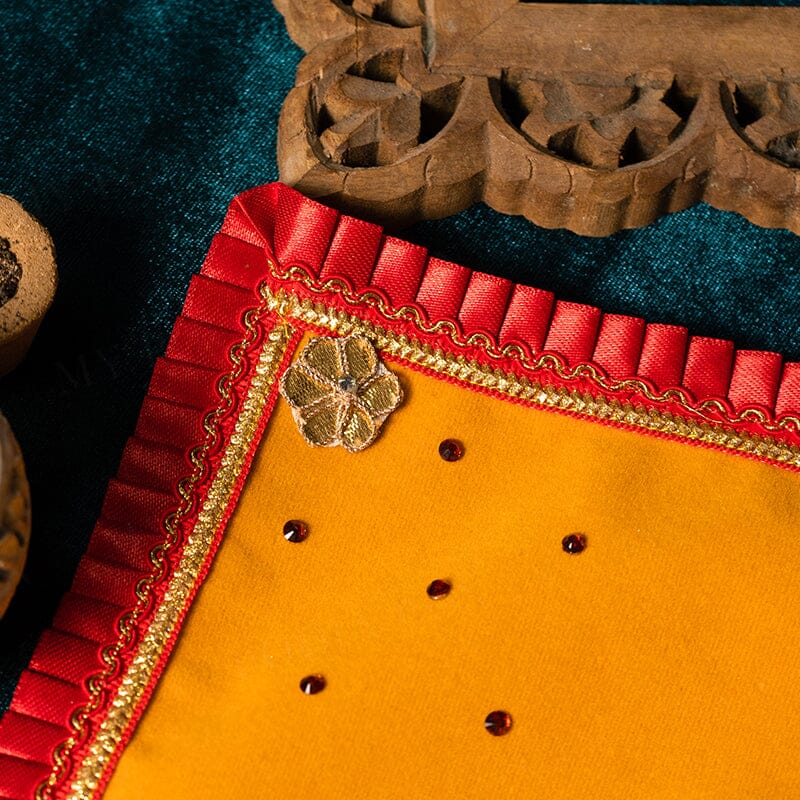 Velvet Pooja Mat Aasan Yellow