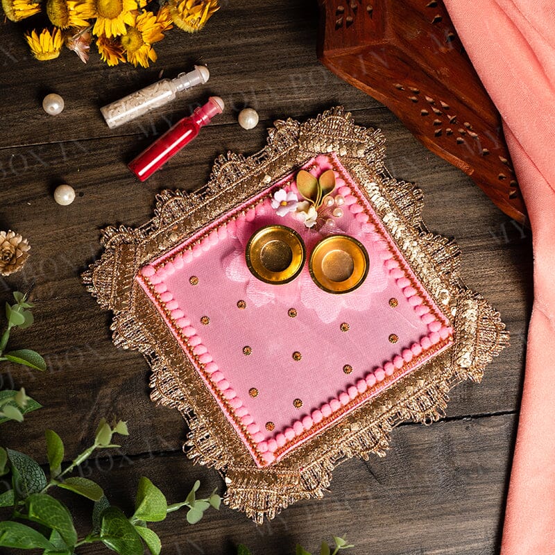 Light Pink Sqaure Pooja Thali 6"