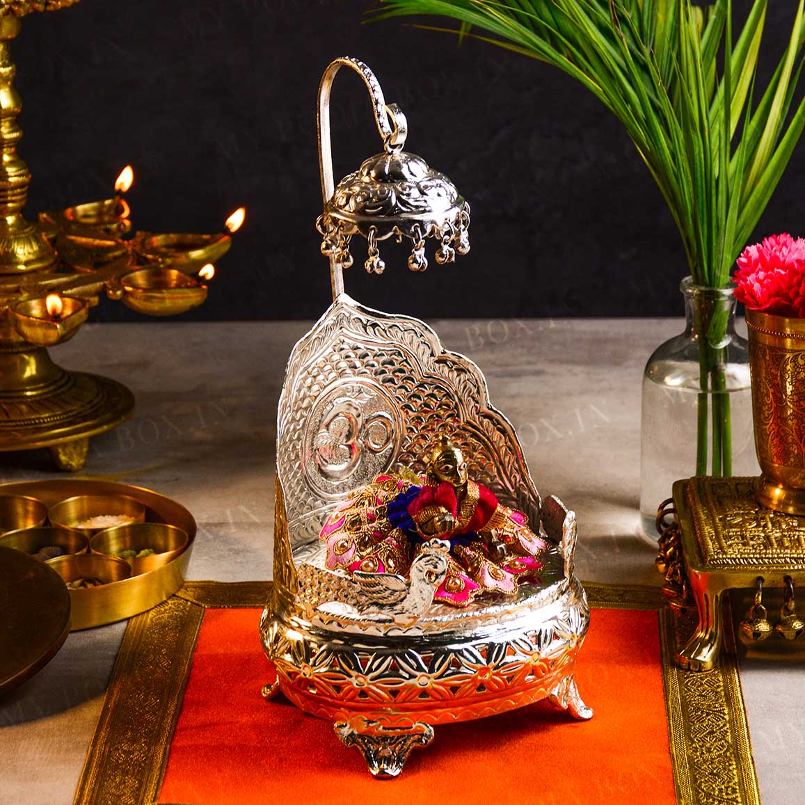 Antique Silver Finish Laddu Gopal Singhasan