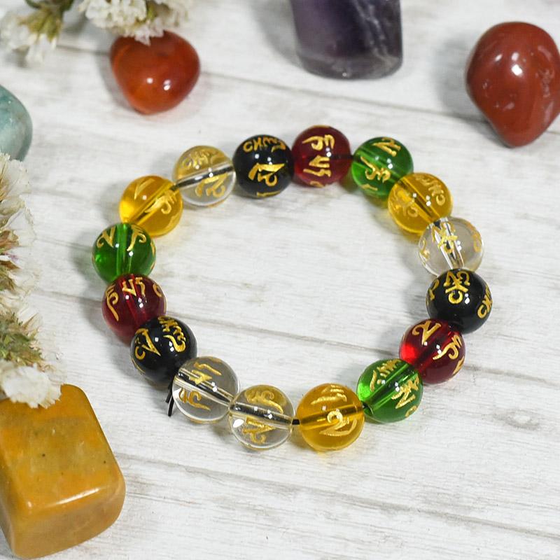 Om Mani Padme Hum Carved Gemstone Bracelet⎮Tibetan Holy Mantra