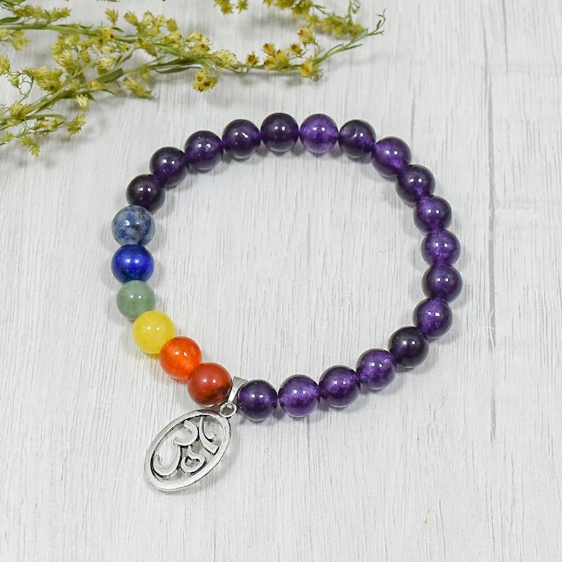 Amethyst Bracelet with Om Charm | Protection, Meditation & Calming