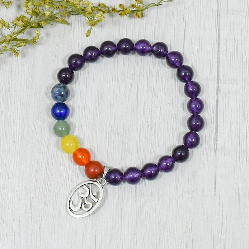 Amethyst Bracelet with Om Charm | Protection, Meditation & Calming