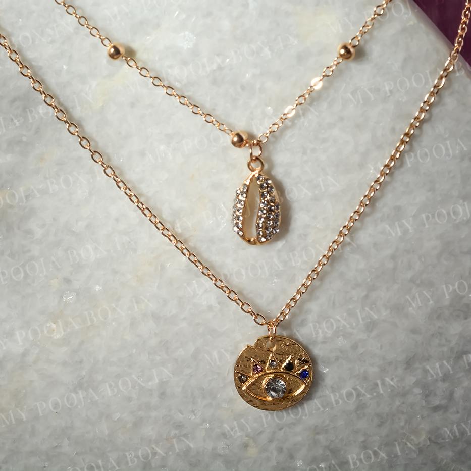 Diamond Studded Evil Eye Duplet Chain Necklace