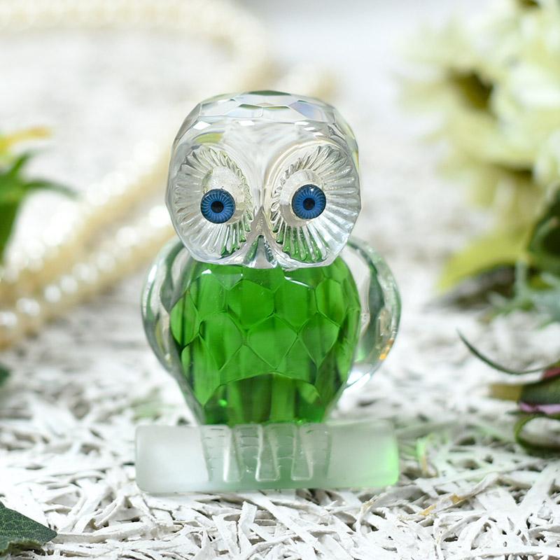 Green Crystal Owl Figurine Paperweight Table Centerpiece Home Décor