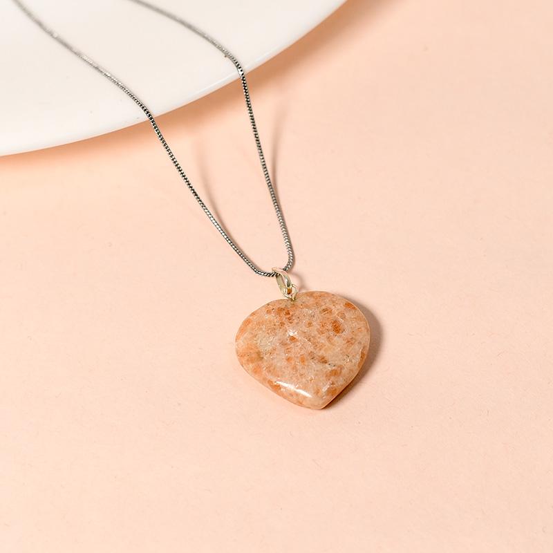 Sunstone Heart Pendant Necklace for Good Luck