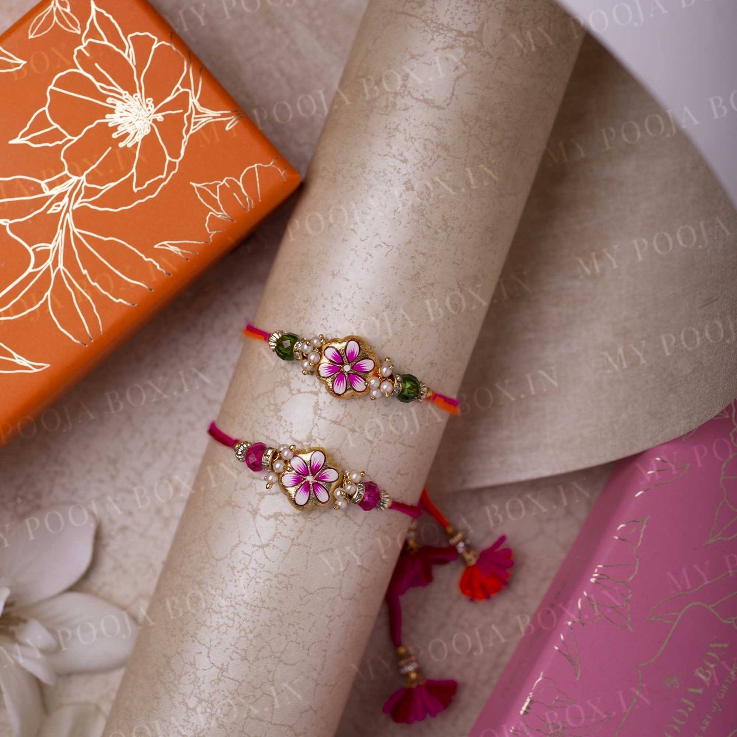 Exquisite Hand Painted Floral Rakhi Set of 2