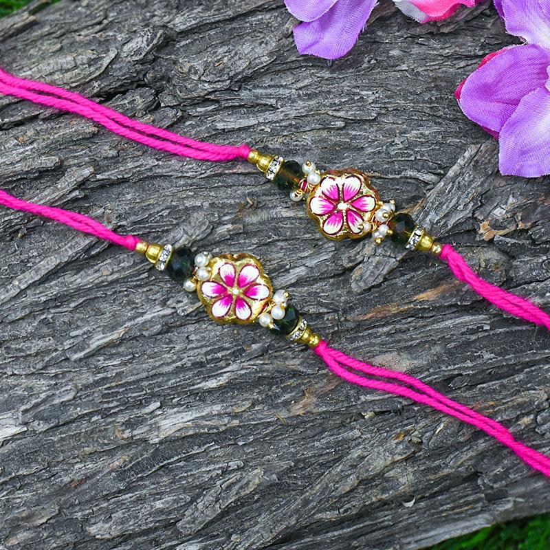 Exquisite Hand Painted Floral Rakhi Set of 2