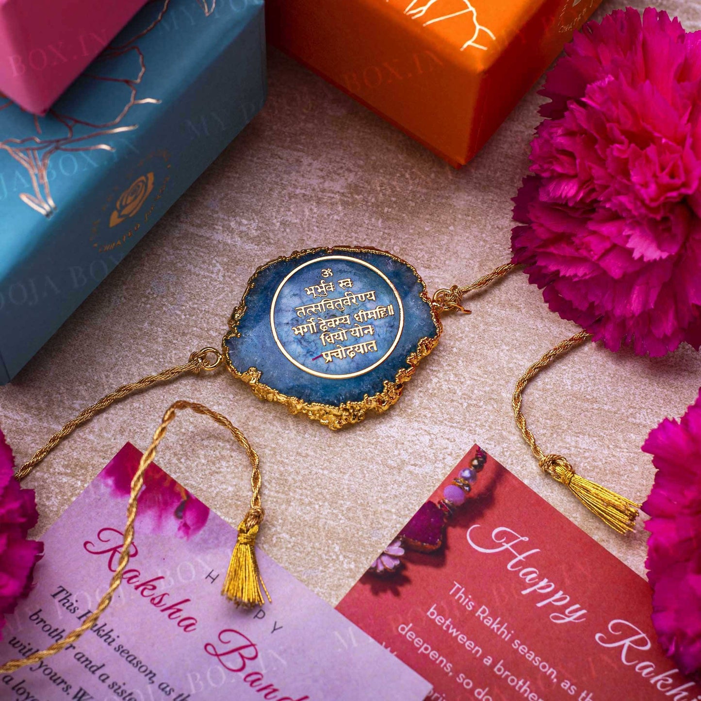 Gayatri Mantra Sea Blue Agate Stone Rakhi