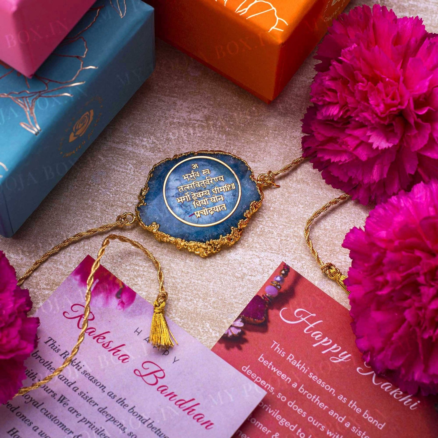Gayatri Mantra Sea Blue Agate Stone Rakhi