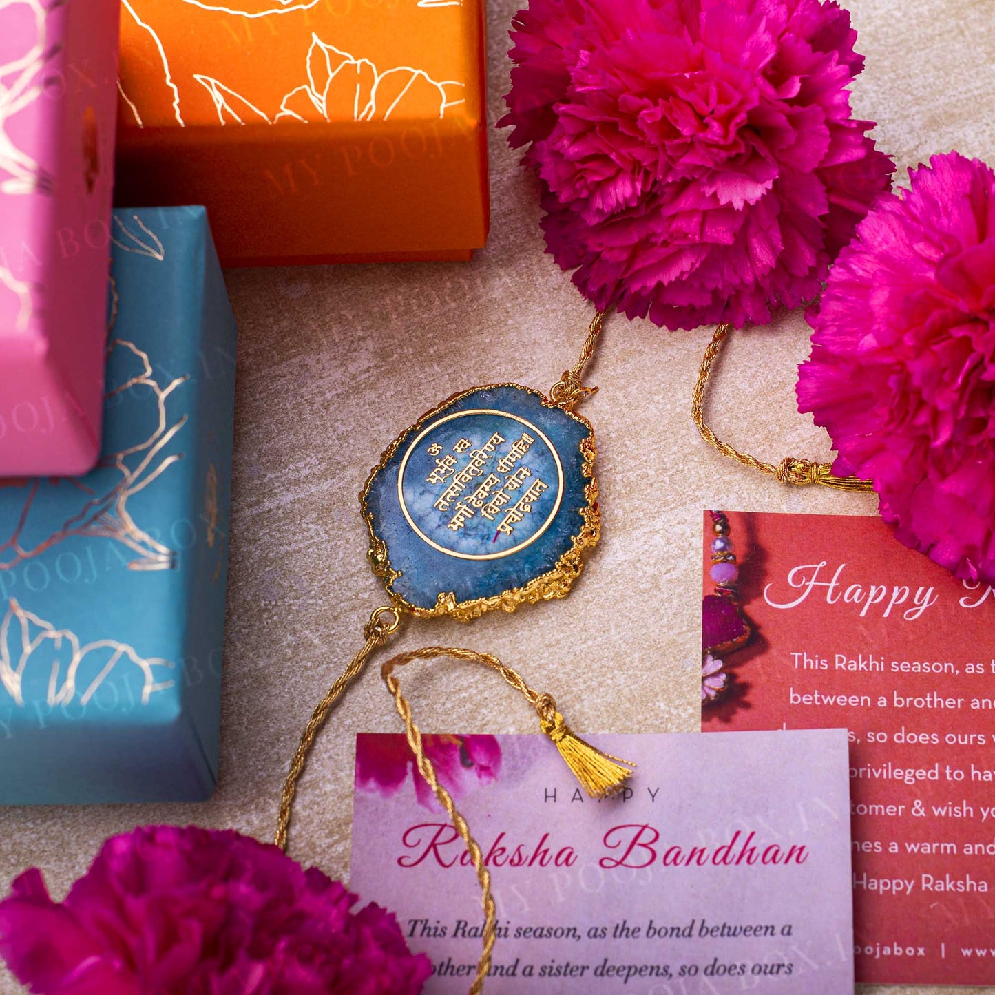 Gayatri Mantra Sea Blue Agate Stone Rakhi