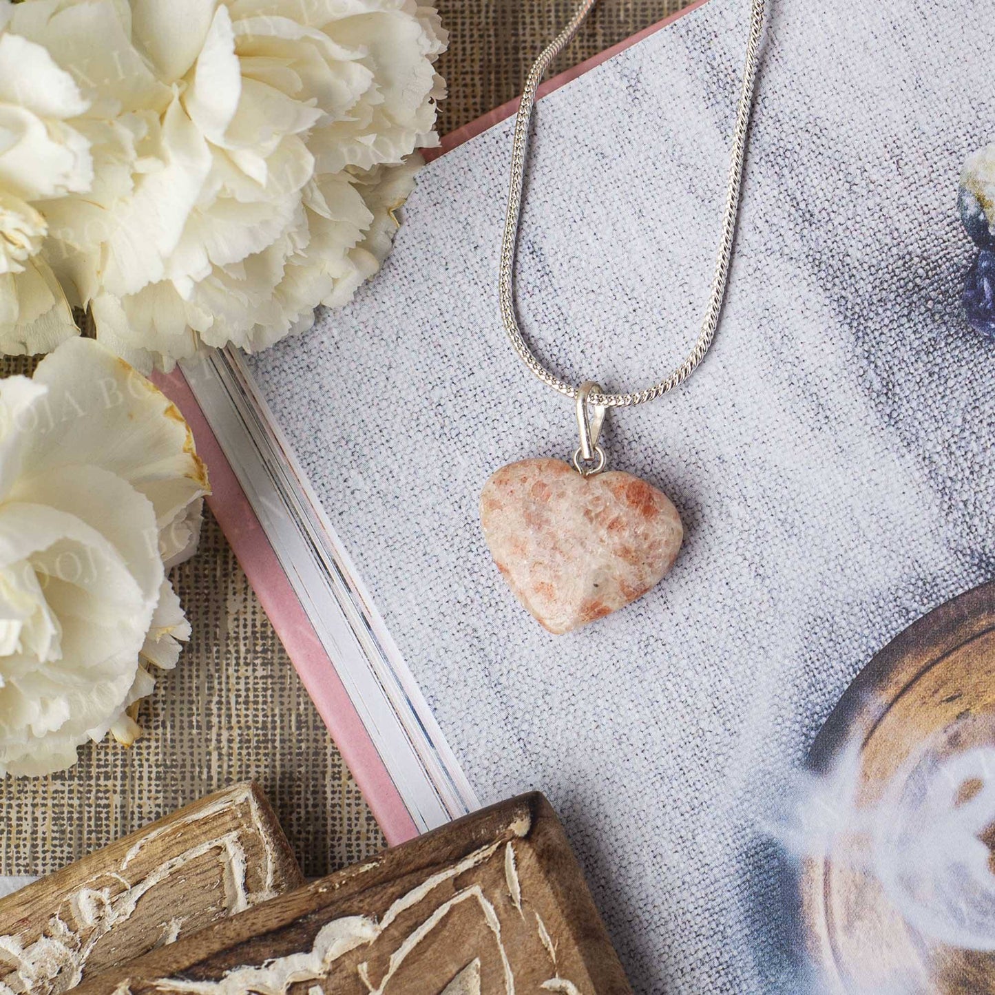 Sunstone Heart Pendant Necklace for Good Luck