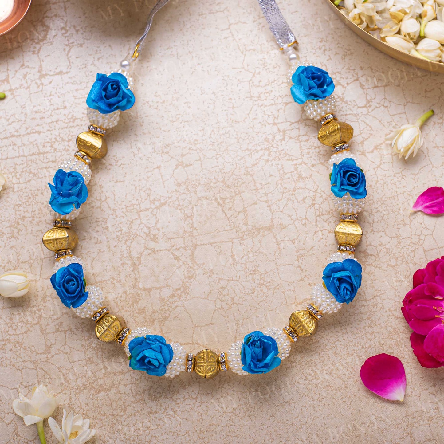 Adjustable Blue Floral Garland/Mala