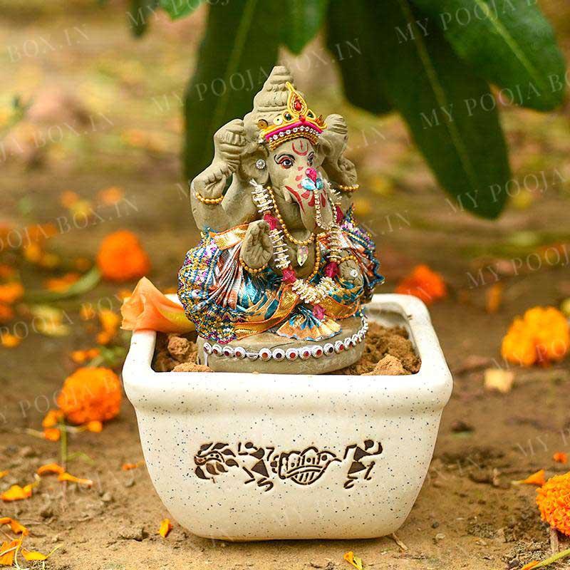 6INCH Bejewelled Eco-Friendly Clay Ganesha | Plant-A-Ganesha