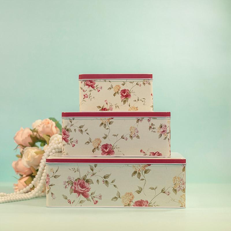 Flora Rectangle Tin Case Set of 3