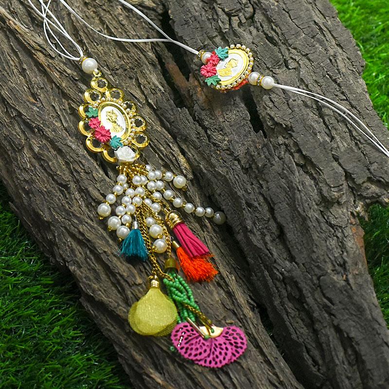 Multi Color Silver Coin Bhaiya Bhabhi Rakhi (Set Of 2)