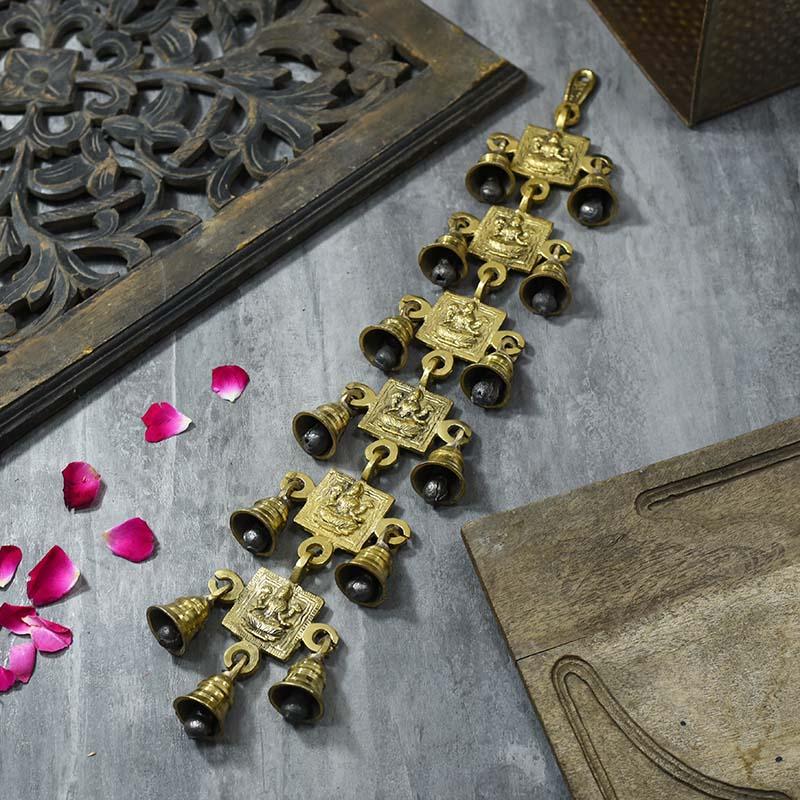 Antique Brass 13 Bell Wall Hanging With Laxmi Figurine
