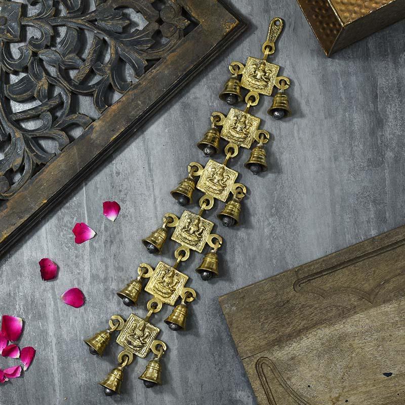 Antique Brass 13 Bell Wall Hanging With Laxmi Figurine