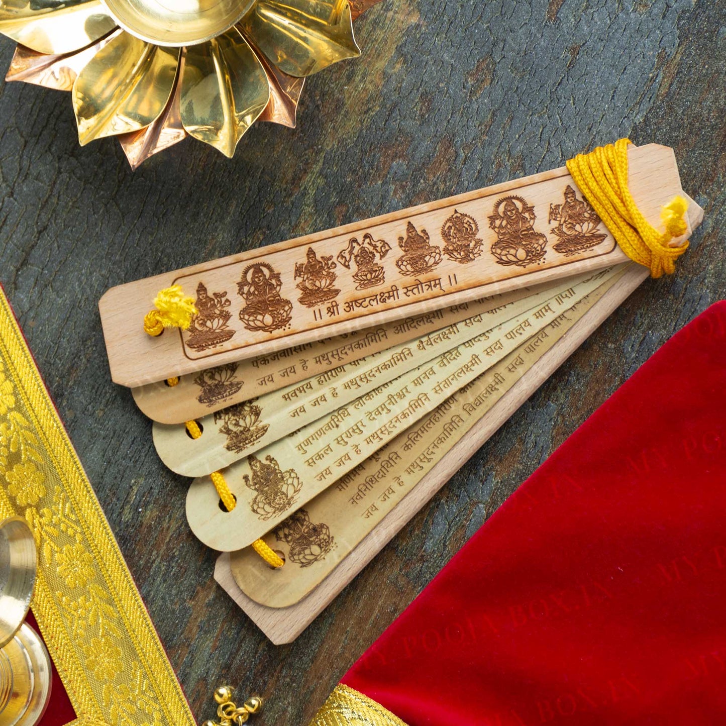 Vintage Handcrafted Palm Leaf Shri Ashta Laxmi Stotram Scroll