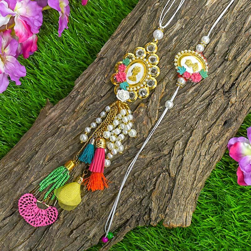Multi Color Silver Coin Bhaiya Bhabhi Rakhi (Set Of 2)