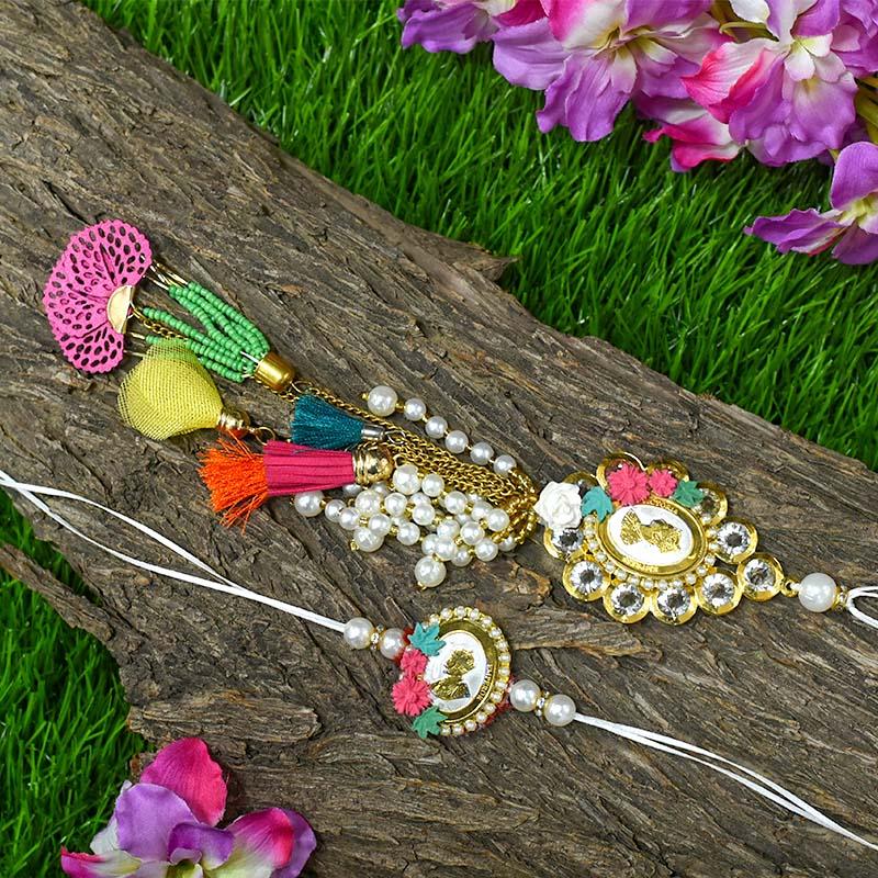 Multi Color Silver Coin Bhaiya Bhabhi Rakhi (Set Of 2)