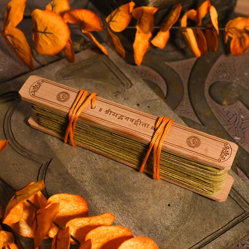 Vintage Handcrafted Palm Leaf Shrimad Bhagvad Gita Scroll
