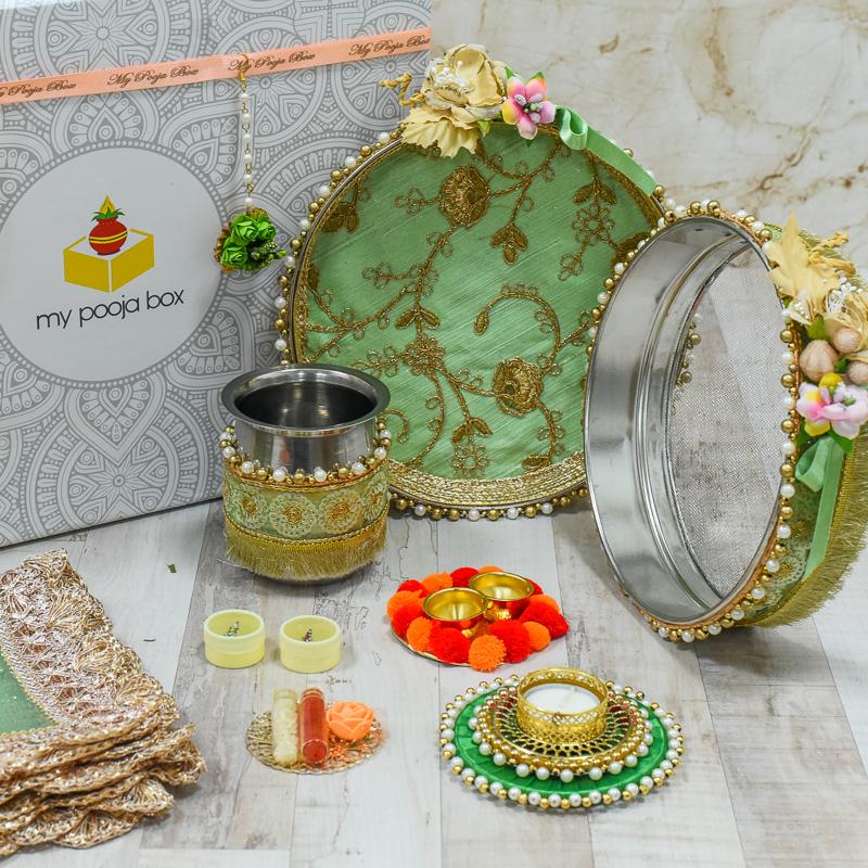 Beautiful Mint Daisy Karwa Chauth Box