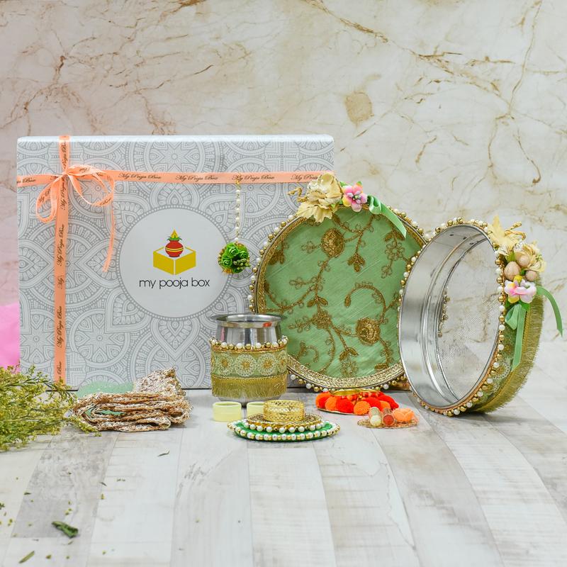 Beautiful Mint Daisy Karwa Chauth Box