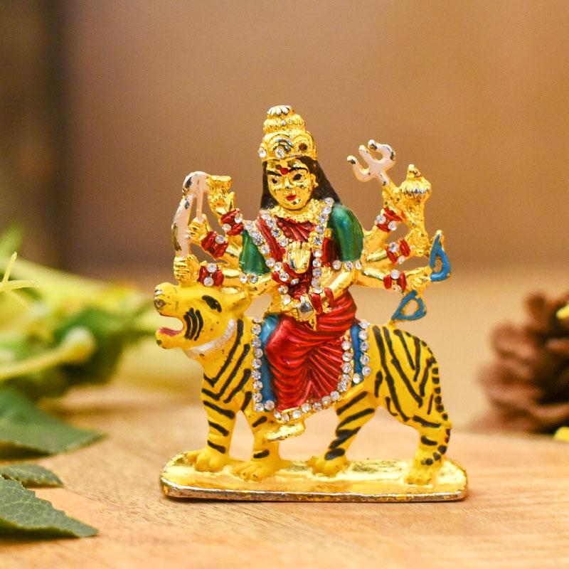 Diamond Studded Maa Durga Idol with Lion