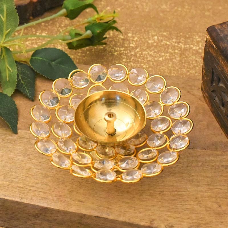 Crystal Embellished Brass Diya
