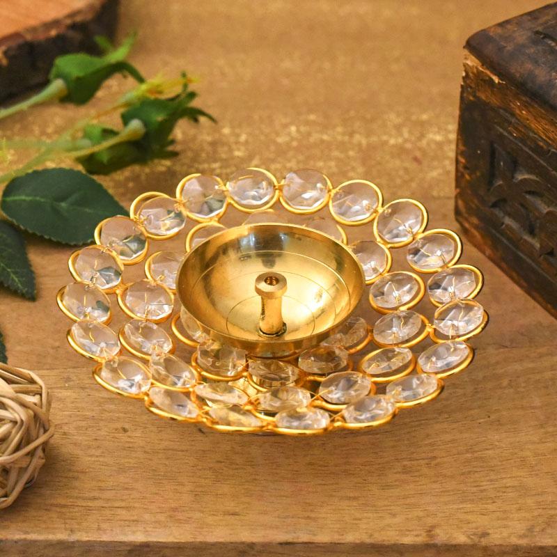 Crystal Embellished Brass Diya