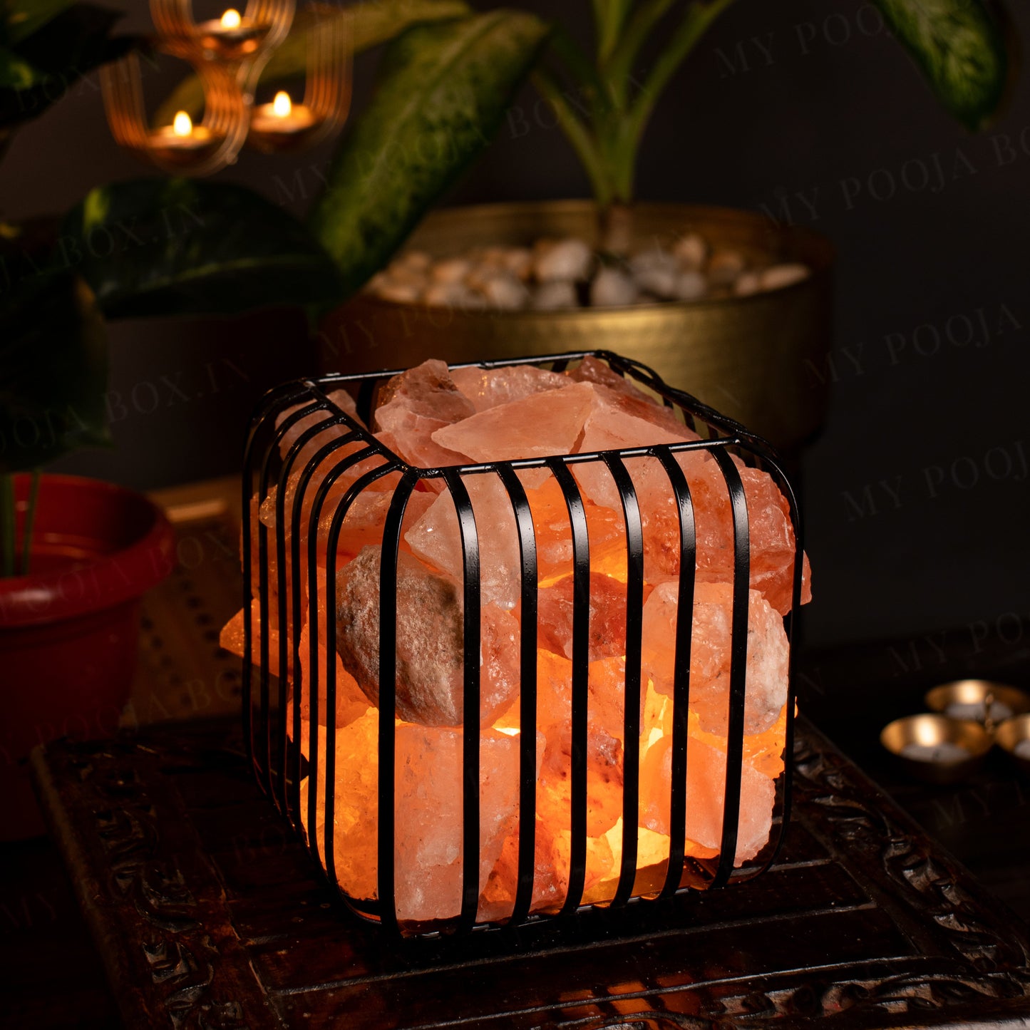 Square Iron Basket Himalayan Salt Lamp