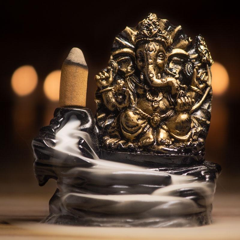 Divine Ganesha Backflow Smoke Waterfall Incense Burner Holder (With Backflow Dhoop)