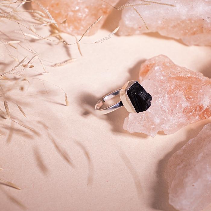 Natural  Black Obsidian German Silver Adjustable Ring