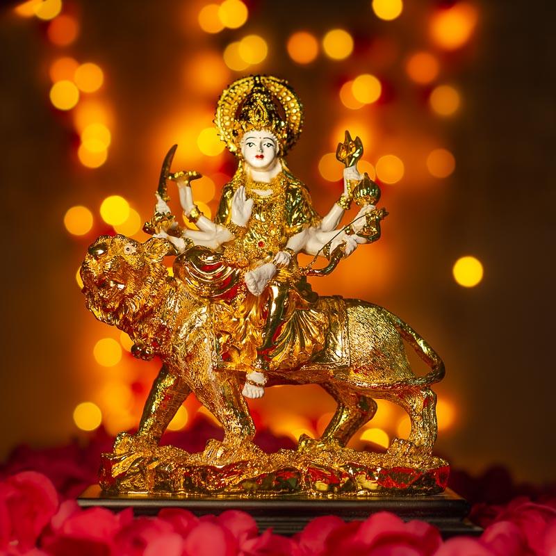 Handcrafted White & Golden Sherawali Maa