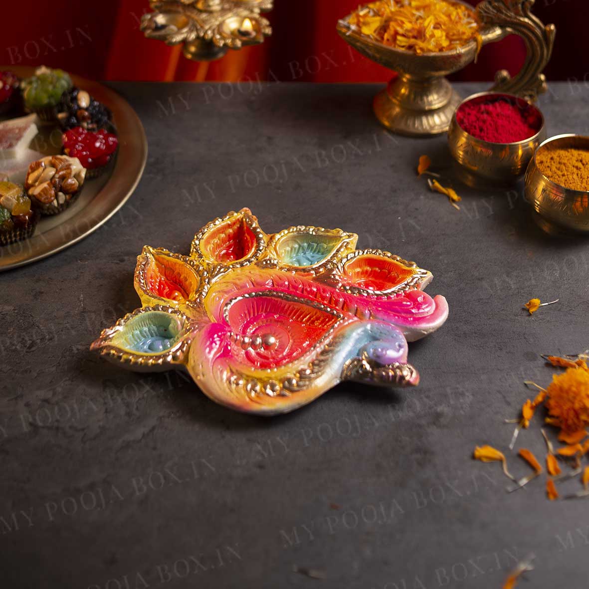 8INCH Eco Friendly Peacock Panch Jyot Diya