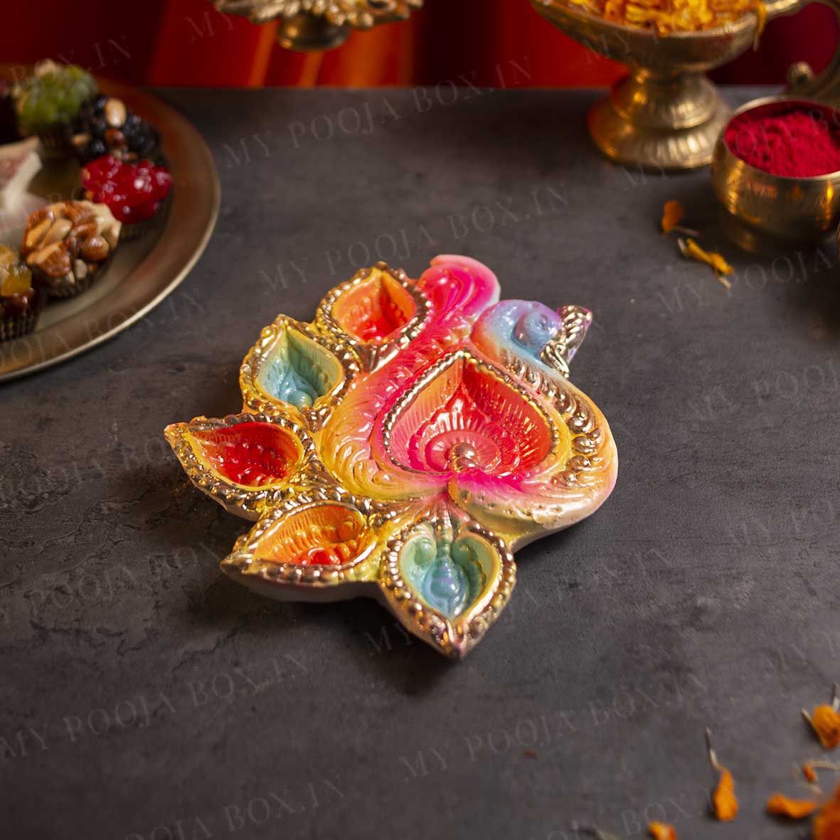 8INCH Eco Friendly Peacock Panch Jyot Diya