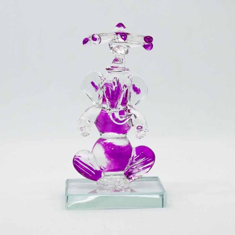 Auspicious Ganesh Glass Idol in Purple with Umbrella