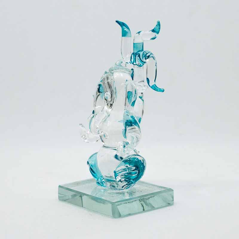 Elegant Ganesh Glass Idol in Blue with Swastik