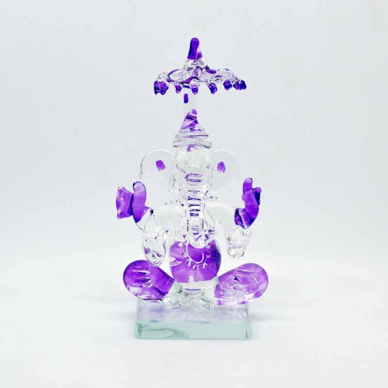 Stunning Ganesh Glass Idol in Violet with Umbrella