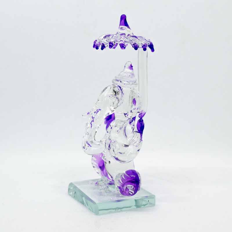 Stunning Ganesh Glass Idol in Violet with Umbrella