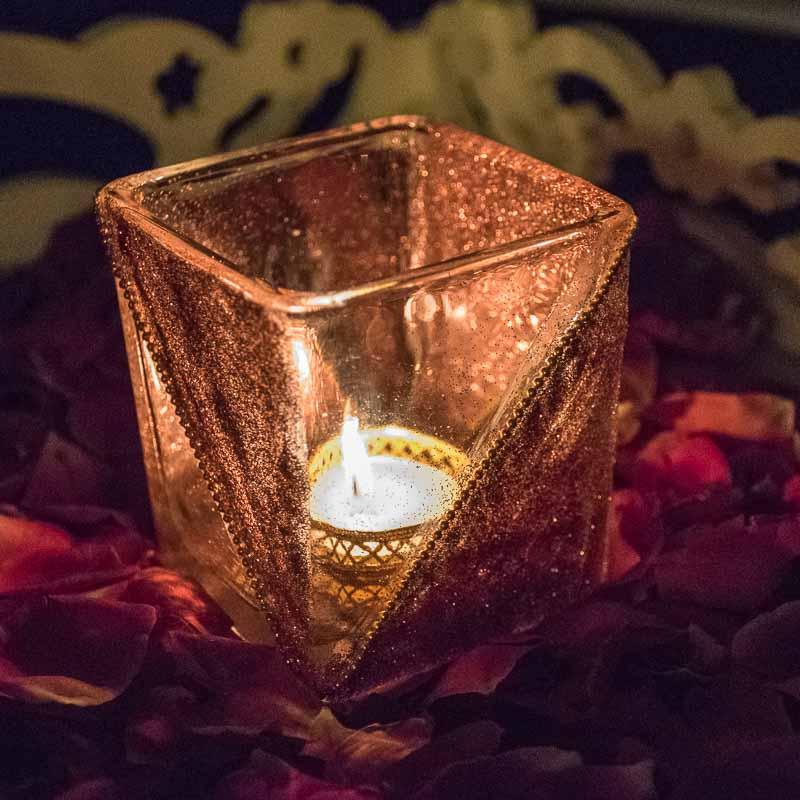 Decorative Diagonal Pink Glitter Glass Candle | Tealight Holder