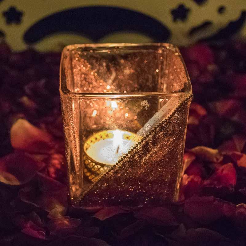Decorative Diagonal Pink Glitter Glass Candle | Tealight Holder