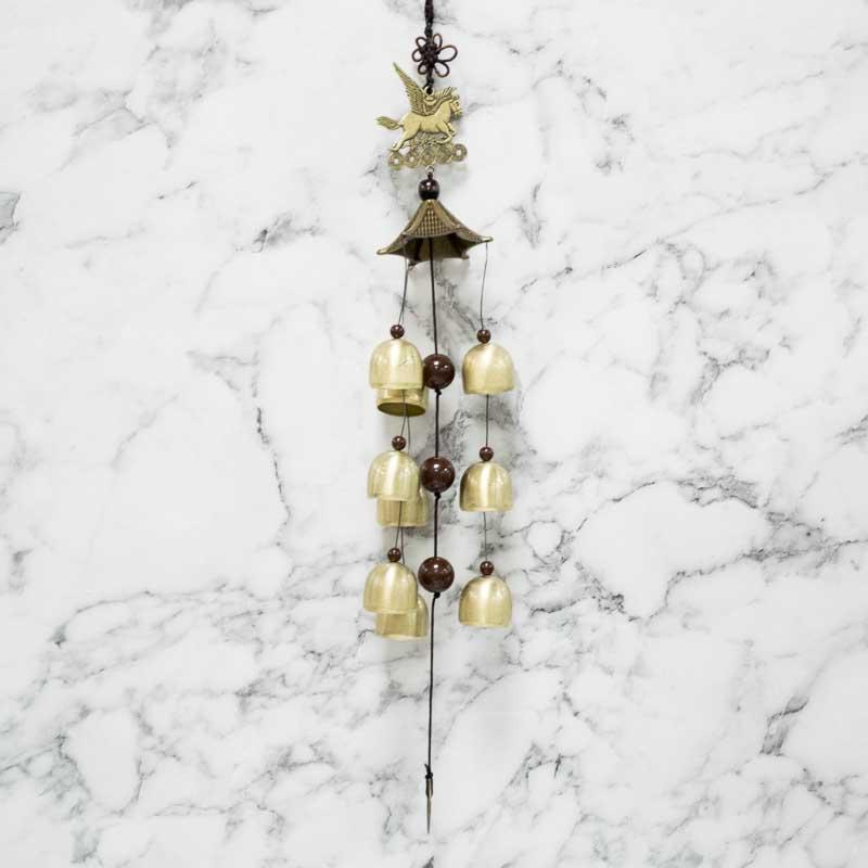 Feng Shui Buddha Metal Coin Bell Wind Chime with Horse Trinkets