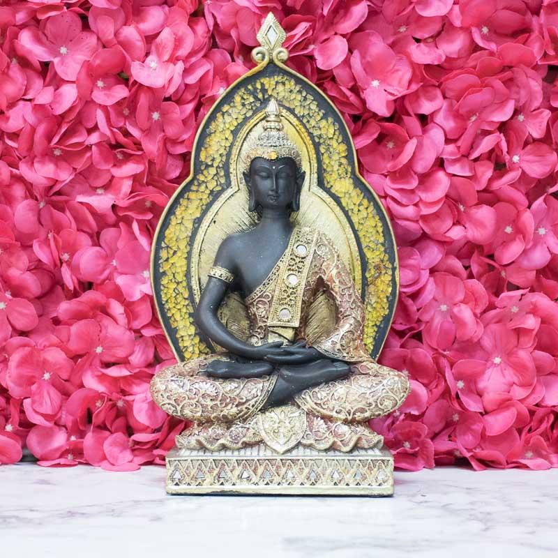 Meditating Serenity Buddha Statue with Mirror-work Backdrop